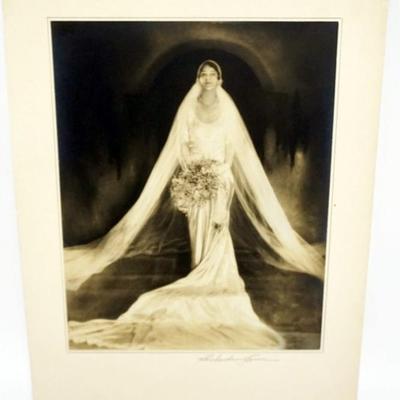 1081	H RICHARDSON CREMER PHOTOGRAPHER (1878-1942) NEW YORK , NEW JERSEY, CA 1930, PHOTO OF BRIDE, EXHIBIT TAGS ON REVERSE, APPROXIMATELY...