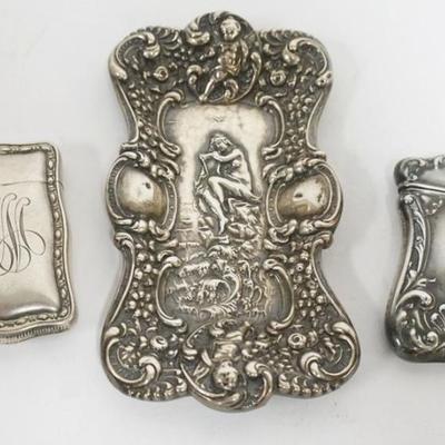 Sale Photo Thumbnail #212: 1212	2 STERLING SILVER MATCH SAFES AND STERLING REPOUSSE TRAY, 2.1 OZT
