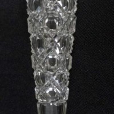 Sale Photo Thumbnail #165: 1165	CUT GLASS TEAR DROP PERFUME SCENT BOTTLE WITH 800 SILVER LID, APPROXIMATELY 7 IN L
