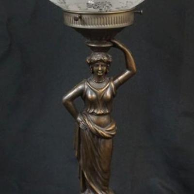 1039	CONTEMPORARY FIGURAL LAMP W/ETCHED GLASS SHADE, APPROXIMATELY 19 IN HIGH
