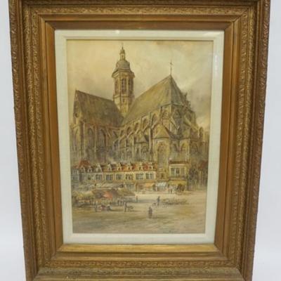 Sale Photo Thumbnail #115: 1115	HY CARLTON SIGNED WATERCOLOR OF ST PETERS CHURCH, FRAMED UNDER GLASS, APPROXIMATELY 23 IN X 29 IN OVERALL
