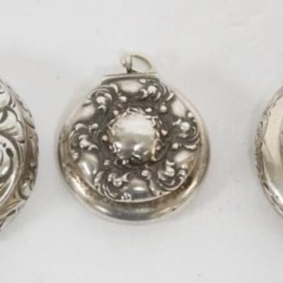 Sale Photo Thumbnail #198: 1198	3 STERLING SILVER BOXES COMPACTS, 1 MARKED HOWARD & CO. NY 1887, 1.2 OZT, LARGEST APPROXIMATELY 1 1/4 IN
