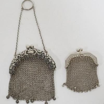 Sale Photo Thumbnail #185: 1185	STERLING SILVER AND 800 SILVER MESH LADIES COIN PURSES, LARGEST APPROXIMATELY 3 IN X 3 3/4 IN
