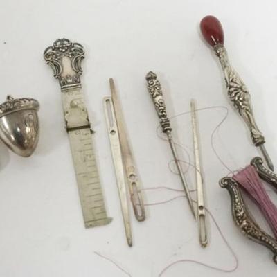 Sale Photo Thumbnail #222: 1222	ASSORTED STERLING SILVER SEWING ITEMS, 2.1 OZT TOTAL WEIGHT
