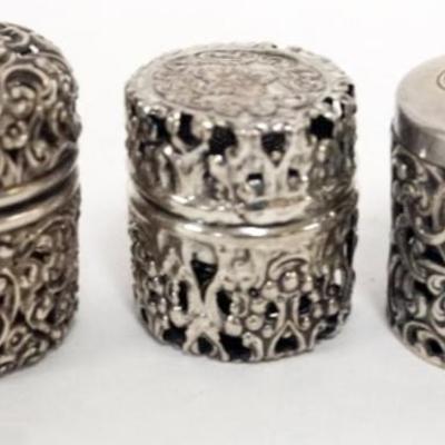 Sale Photo Thumbnail #219: 1219	3 STERLING THIMBLE HOLDERS WITH THIMBLES, 1.4 OZT TOTAL WEIGHT
