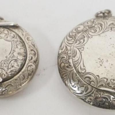 Sale Photo Thumbnail #195: 1195	2 STERLING SILVER LADIES LOCKET COMPACTS WITH MIRRORS, LARGEST APPROXIMATELY 2 1/2 IN
