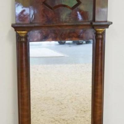 Sale Photo Thumbnail #271: 1271	BIEDERMEIER HANGING MIRROR WITH TURNED HALF COLUMN SIDES, APPROXIMATELY 21 IN X 48 IN H
