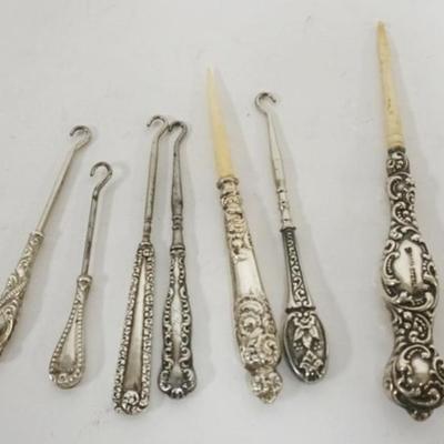 Sale Photo Thumbnail #225: 1225	GROUP OF ASSORTED STERLING SILVER HANDLED SEWING ITEMS

