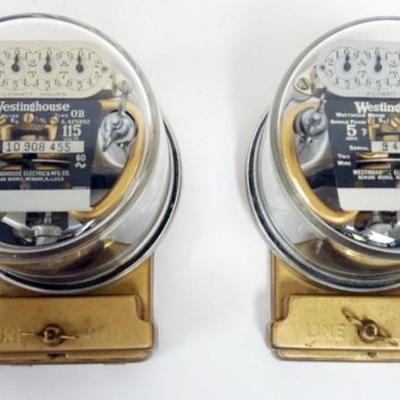 1065	PAIR OF VINTAGE WESTINGHOUSE WATT HOUR METERS, EACH APPROXIMATELY 4 IN X 7 IN X 5 IN HIGH
