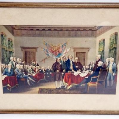Sale Photo Thumbnail #113: 1113	JOHN TRUMBULL PRINT, SIGNING OF THE DECLARATION OF INDEPENDENCE, SOUVINER OF MONTICELLO HOME OF THOMAS JEFFERSON, APPROXIMATELY 14 1/2 IN X 10 1/2 IN OVERALL
