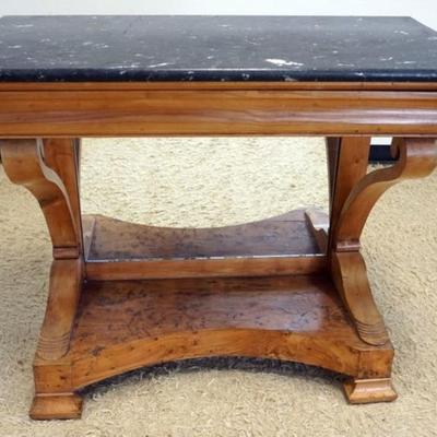 Sale Photo Thumbnail #263: 1263	BIEDERMERMEIER MARBLE TOP CONSOLE WITH 1 DRAWER AND MIRROR BACK, APPROXIMATELY 42 IN X 22 IN X 37 IN H, MARBLE HAS BEEN REPAIRED
