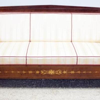 Sale Photo Thumbnail #249: 1249	BIEDERMEIER SOFA WITH INLAID NEOCLASSICAL  PANELED SIDES & TRIM, APPROXIMATELY 81 IN X 28 IN X 38 IN H
