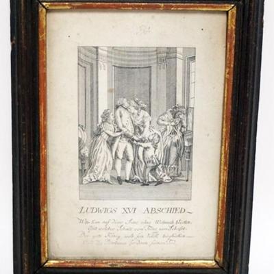 Sale Photo Thumbnail #110: 1110	FRAMED ENGRAVING OF LOUIS XVI FAIRWELL, APPROXIMATELY 7 IN X 9 IN

