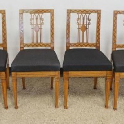 Sale Photo Thumbnail #256: 1256	SET OF 6 BIEDERMEIER INLAID CHAIRS WITH UPHOLSTERED SEATS, EACH APPROXIMATELY 18 IN X 17 IN X 37 IN H
