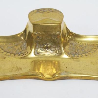 1019	BRASS ART NOUVEAU INKWELL, APPROXIMATELY 9 IN X 5 IN X 2 IN HIGH
