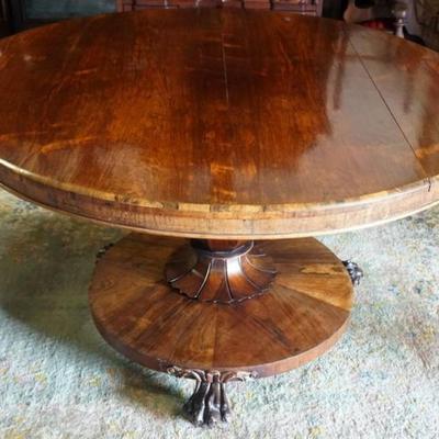 Sale Photo Thumbnail #267: 1267	BIEDERMEIER LARGE TILT TOP TABLE WITH CARVED PAW FEET, APPROXIMATELY 51 IN X 28 IN H
