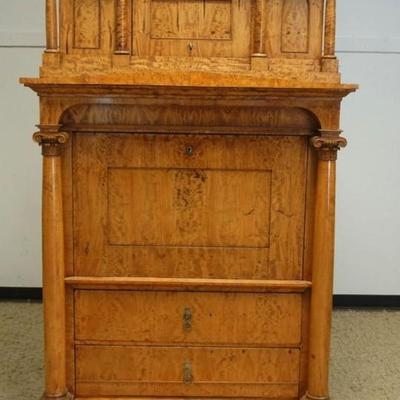 Sale Photo Thumbnail #257: 1257	2 PIECE BIEDERMEIER ABATANT FALL FRONT DESK WITH CORINTHIAN COLUMNS AND CENTER DOOR AND 3 DRAWERS, APPROXIMATELY 48 IN X 27 IN X 83 IN H
