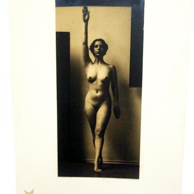 1077	H RICHARDSON CREMER PHOTOGRAPHER (1878-1942) NEW YORK, NEW JERSEY, PHOTO OF NUDE WOMAN, 1937, EXHIBIT TAGS ON REVERSE, APPROXIMATELY...