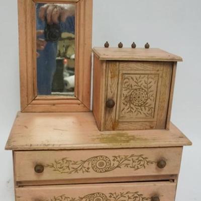 Sale Photo Thumbnail #125: 1125	CHILDS VICTORIAN DRESSER W/BONNET BOX, APPROXIMATELY 13 IN X 7 IN X 18 IN HIGH
