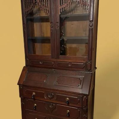 Victorian Secretary Desk With Bookcase Top