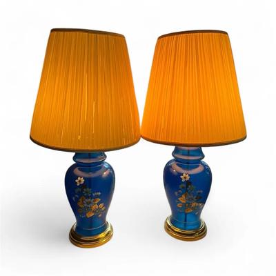 Vintage Blue Glass Table Lamp Pair