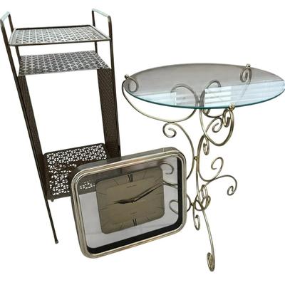 MCM Plant Stand, Table, And Heirloom Quartz Clock