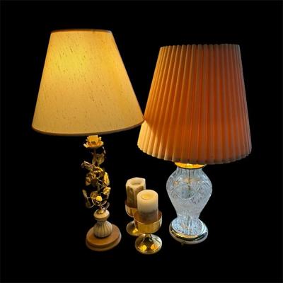 Vintage Candlestick + Cutglass Table Lamps + More