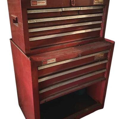 Vintage Craftsman 2-Piece Rolling Tool Chest With Tools
