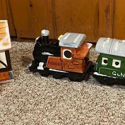 Ceramic Christmas House and Train