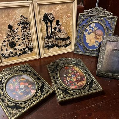 Vintage Reverse Painted Silhouette Pictures + Czechoslovakia & Italy Frames