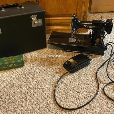 Vintage Singer Sewing Machine, Case, And Attachments
