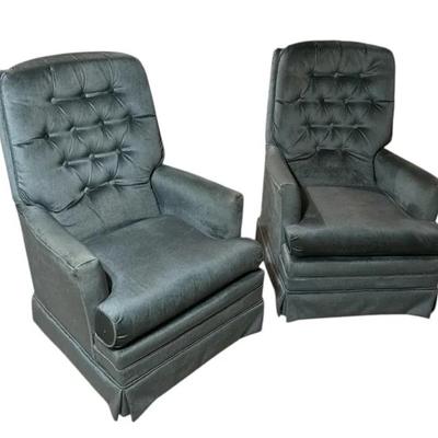 Pair Of Blue Velvet Armchairs 