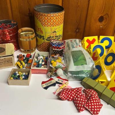 Vintage Toys Including Tic-Tac-Toe, Toy Cars, Marbles & More