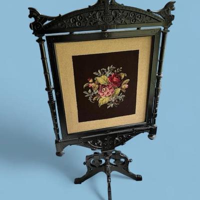 Antique Vintage Needlepoint Firescreen