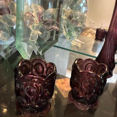 Moon and star pattern glass amethyst purple toothpick holders