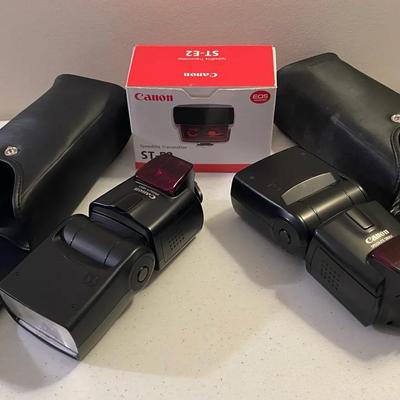 2 Canon Speed Lite 589EX In Bags & Speed Lite Transmitter New In Box