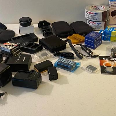Large Collection Of Camera Battery Packs, Chargers, MicroSD Cards, Cleaning Kits, & USB Drives 