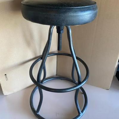 Black Metal Stool w/Leather Seat