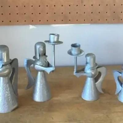 Collection of Pewter Angel Candle Holders 