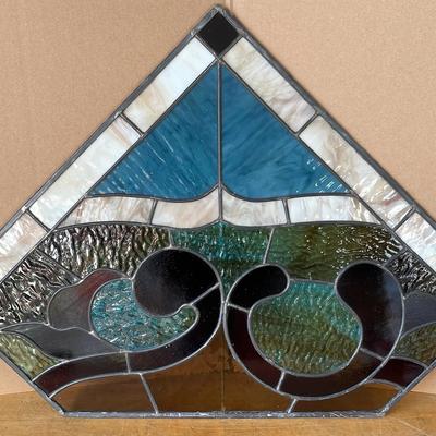 Handcrafted Stained Glass Panel – Abstract Ocean Wave Design #1