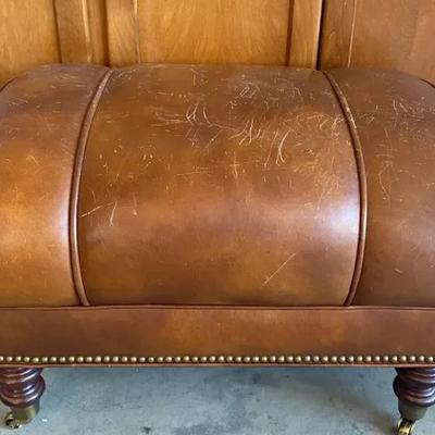 Distressed Leather Ottoman 
