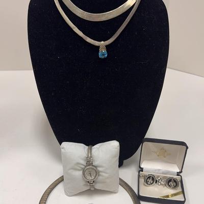 Sale Photo Thumbnail #73: Sterling Silver & Gemstone Jewelry | Italian .925 Necklaces, Geneva Watch & Fleur-de-Lis Cufflinks