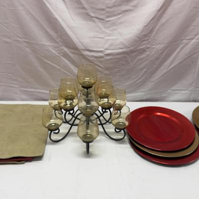 Holiday Dining Decor Set, Candle Holder, 6 Placemats and 6 Chargers