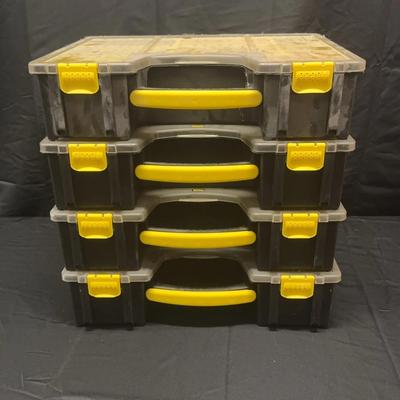 4 Stanley Hardware Storage Containers with Miscellaneous Hardware