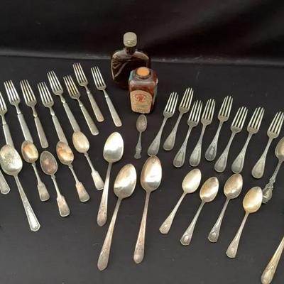 Wm Rogers, Oneida Community, Rogers and Bros Silver Plated Flatware And Vintage Bottles