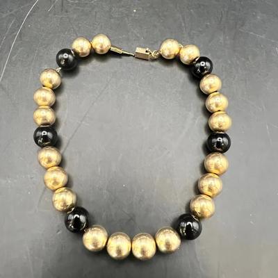 14k Gold And Onyx Bead Bracelet 7g Total