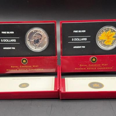 2005 and 2006 Silver Maple Leaf $5 Coloured Coins