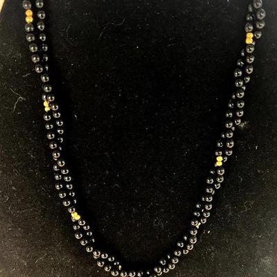 Onyx And 14k Gold Bead Necklace