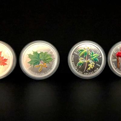 $5 Silver Maple Leafs (2001 Autumn, 2002 Spring, 2003 Summer, 2004 Winter)