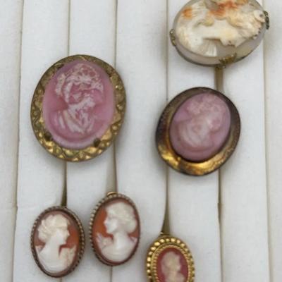 Cameo Pins, Set Of 12k Gold Filled Earrings, Misc Cameos